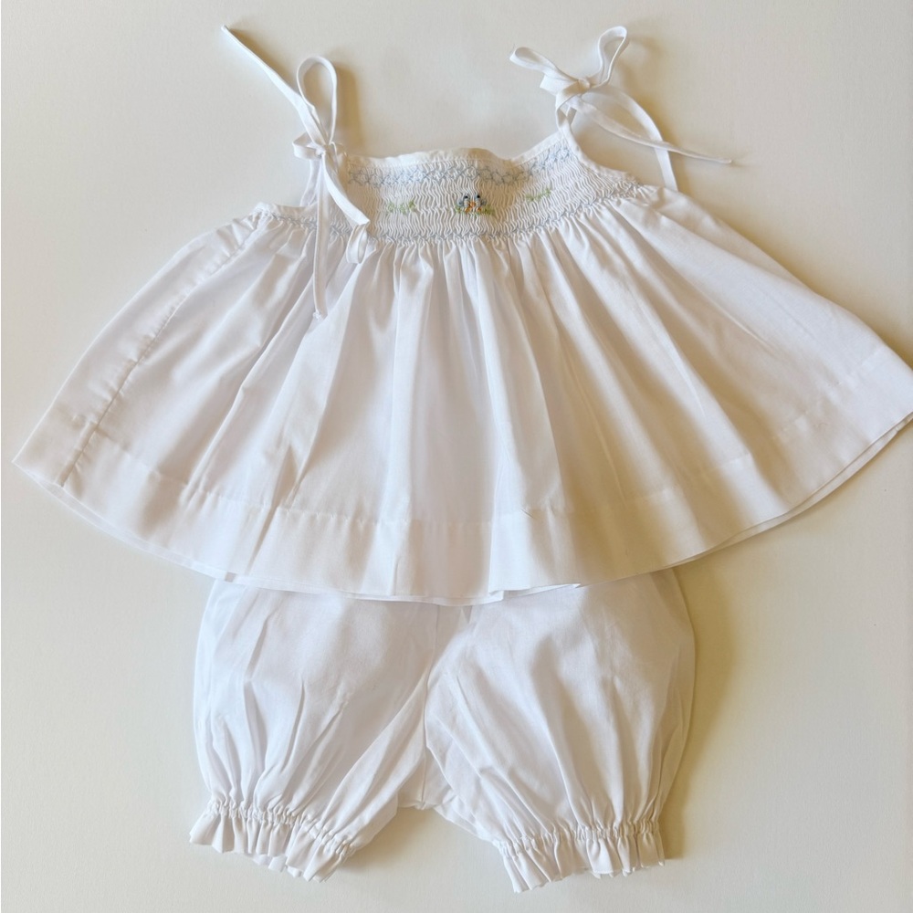 White Girls' Matching Smocked  Bloomers Set